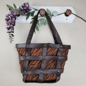 Maggi B Animal Print Woven Bucket Basket Bag SALE